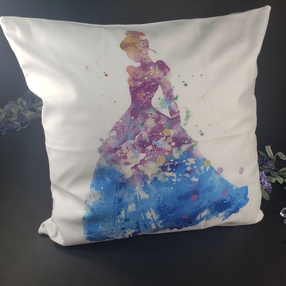 Princess Cinderella Blue Silhouette Mouse Themed Home Decorative Pillowcase - Picture 2 of 13